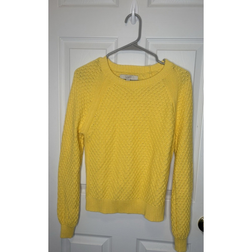 Loft Women's Textured Spring Sweater Yellow, Size XS, Crew Neck, Bright Cheery - Picture 2 of 4